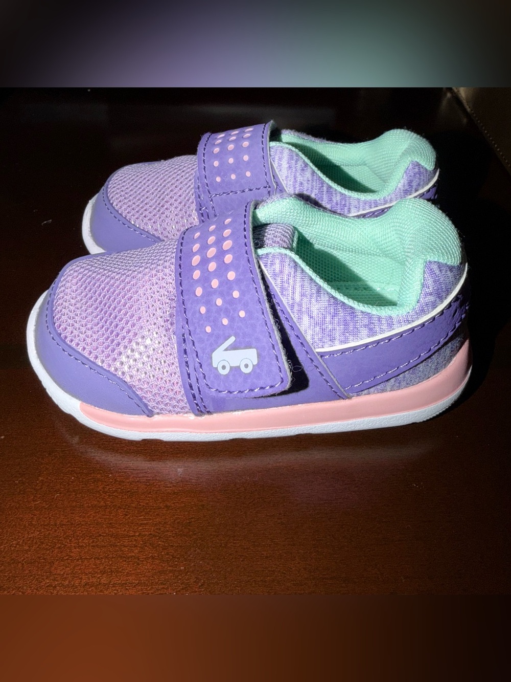 See Kai Run Purple Sneakers with Mint Lining and Pink Sole